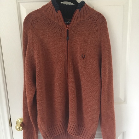 Men’s Fred Perry Rust & Navy Blue Sweater Small - Picture 1 of 7